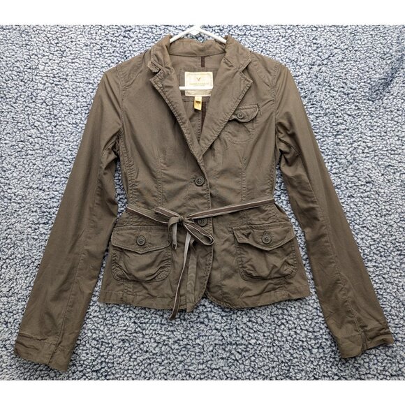 American Eagle Outfitters Jackets & Blazers - American Eagle Y2K Cargo Jacket Juniors S Velvet Tie Military Canvas Boho Brown